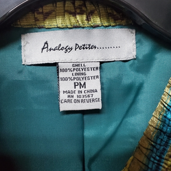Analogy Petites PM Green Blue Zip Front Textured Jacket New - Picture 3 of 8